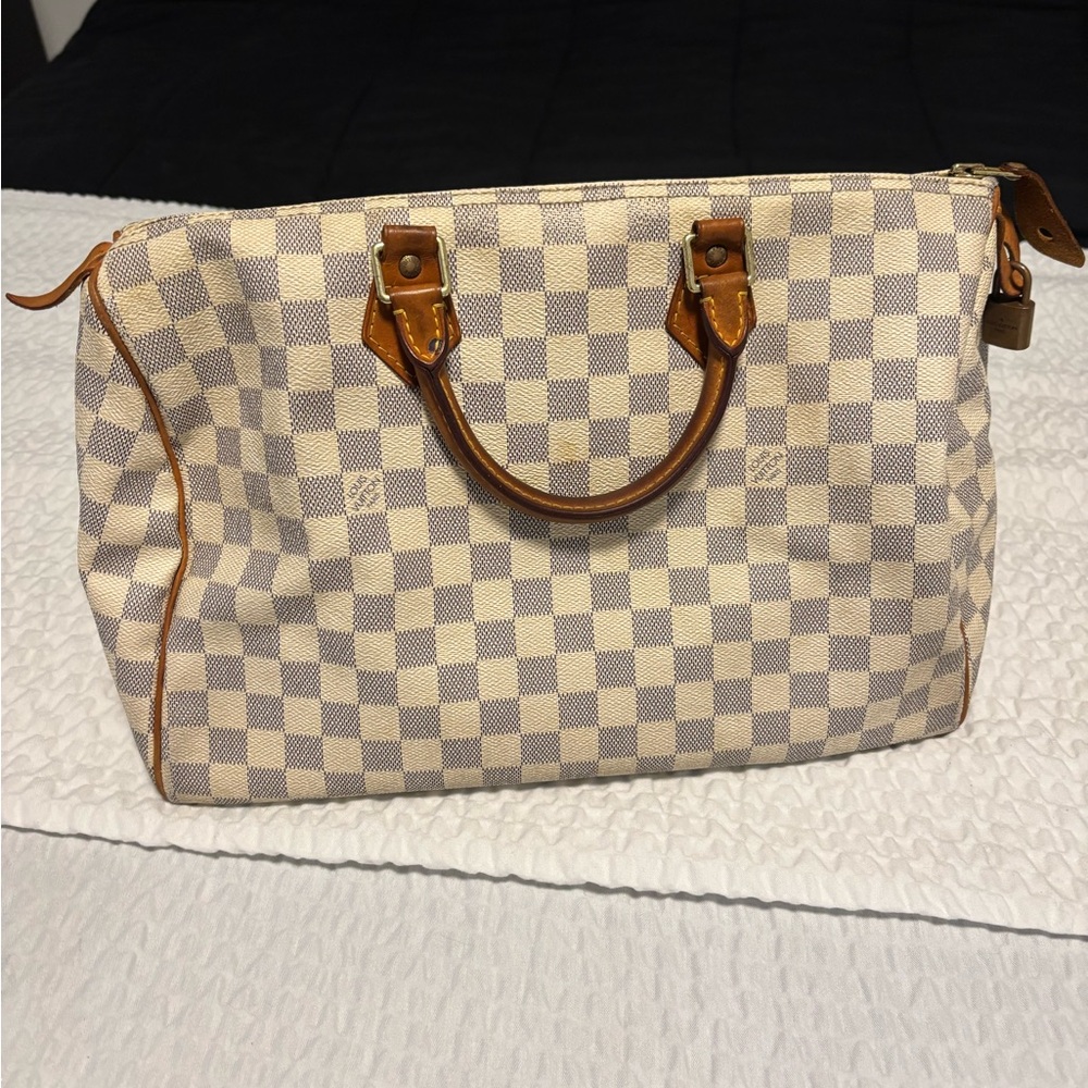 Louis Vuitton Cream and Brown Checkered Satchel